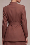 Desert Rose Notched Lapel 2 Piece Short Work Dress with Belt