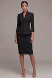 Ivory 3/4 Sleeves 2 Piece Single Breasted Midi Business Dress