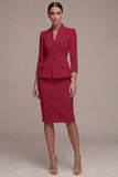 Ivory 3/4 Sleeves 2 Piece Single Breasted Midi Business Dress