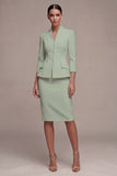Ivory 3/4 Sleeves 2 Piece Single Breasted Midi Business Dress