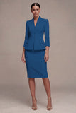 Ivory 3/4 Sleeves 2 Piece Single Breasted Midi Business Dress