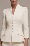 Ivory 3/4 Sleeves 2 Piece Single Breasted Midi Business Dress