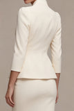 Ivory 3/4 Sleeves 2 Piece Single Breasted Midi Business Dress