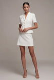 White 2 Piece Notched Lapel Single Breasted Short Work Dress
