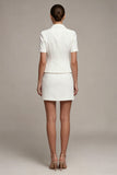 White 2 Piece Notched Lapel Single Breasted Short Work Dress