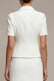 White 2 Piece Notched Lapel Single Breasted Short Work Dress