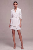 2 Piece White Notched Lapel Business Dress with Belt