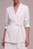 2 Piece White Notched Lapel Business Dress with Belt