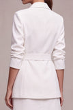 2 Piece White Notched Lapel Business Dress with Belt