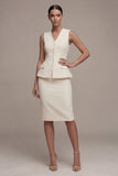 Ivory Sheath Single Breasted V-Neck 2 Piece Business Dress