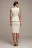 Ivory Sheath Single Breasted V-Neck 2 Piece Business Dress