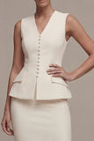 Ivory Sheath Single Breasted V-Neck 2 Piece Business Dress