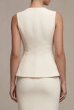 Ivory Sheath Single Breasted V-Neck 2 Piece Business Dress