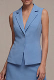 2 Piece Notched Lapel Steel Blue Single Breasted Short Work Dress