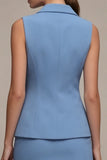 2 Piece Notched Lapel Steel Blue Single Breasted Short Work Dress