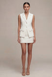 White 2 Piece Notched Lapel Single Breasted Short Work Dress