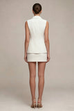 White 2 Piece Notched Lapel Single Breasted Short Work Dress