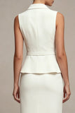 White 2 Piece Notched Lapel Single Breasted Midi Work Dress with Slit