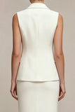 White Single Breasted 2 Piece Midi Notched Lapel Work Dress with Back Slit