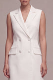 White Double Breasted Peak Lapel Short Blazer Dress