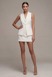 2 Piece White Notched Lapel Slim Fit Short Work Dress
