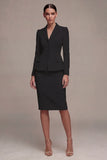 Ivory 2 Piece Notched Lapel Long Sleeves Midi Work Dress