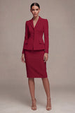 Ivory 2 Piece Notched Lapel Long Sleeves Midi Work Dress