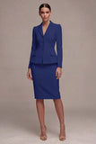 Ivory 2 Piece Notched Lapel Long Sleeves Midi Work Dress