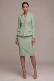 Ivory 2 Piece Notched Lapel Long Sleeves Midi Work Dress