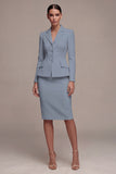 Ivory 2 Piece Notched Lapel Long Sleeves Midi Work Dress