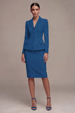 Ivory 2 Piece Notched Lapel Long Sleeves Midi Work Dress