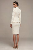 Ivory 2 Piece Notched Lapel Long Sleeves Midi Work Dress