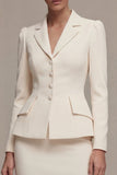 Ivory 2 Piece Notched Lapel Long Sleeves Midi Work Dress