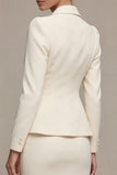 Ivory 2 Piece Notched Lapel Long Sleeves Midi Work Dress
