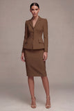 Ivory 2 Piece Notched Lapel Long Sleeves Midi Work Dress