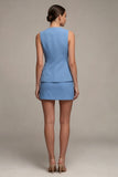 Steel Blue 2 Piece Round Neck Short Single Breasted Work Dress