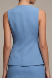 Steel Blue 2 Piece Round Neck Short Single Breasted Work Dress