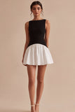 Black and White A Line Bateau Neck Mini Cocktail Dress