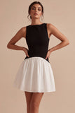 Black and White A Line Bateau Neck Mini Cocktail Dress