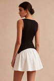 Black and White A Line Bateau Neck Mini Cocktail Dress
