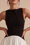 Black and White A Line Bateau Neck Mini Cocktail Dress