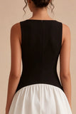 Black and White A Line Bateau Neck Mini Cocktail Dress