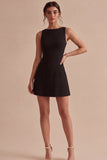A Line Bateau Neck Simple Little Black Dress