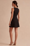 A Line Bateau Neck Simple Little Black Dress