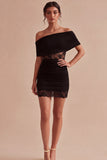 Off the Shoulder Black Bodycon Mini Cocktail Dress with Lace