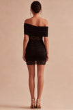 Off the Shoulder Black Bodycon Mini Cocktail Dress with Lace