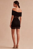 Off the Shoulder Black Bodycon Mini Cocktail Dress with Lace