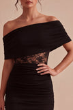 Off the Shoulder Black Bodycon Mini Cocktail Dress with Lace