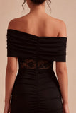Off the Shoulder Black Bodycon Mini Cocktail Dress with Lace