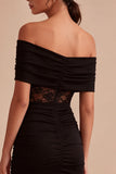 Off the Shoulder Black Bodycon Mini Cocktail Dress with Lace
